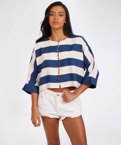 One Teaspoon/Blue Vista Linen Top (Blue/Cream)
