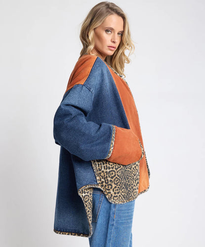 one teaspoon bang bang reversible blocked denim wadded jacket
