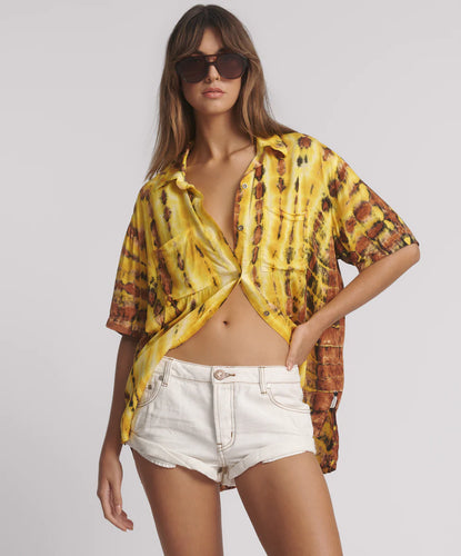 One Teaspoon/Tropical Satin Shirt/Yellow